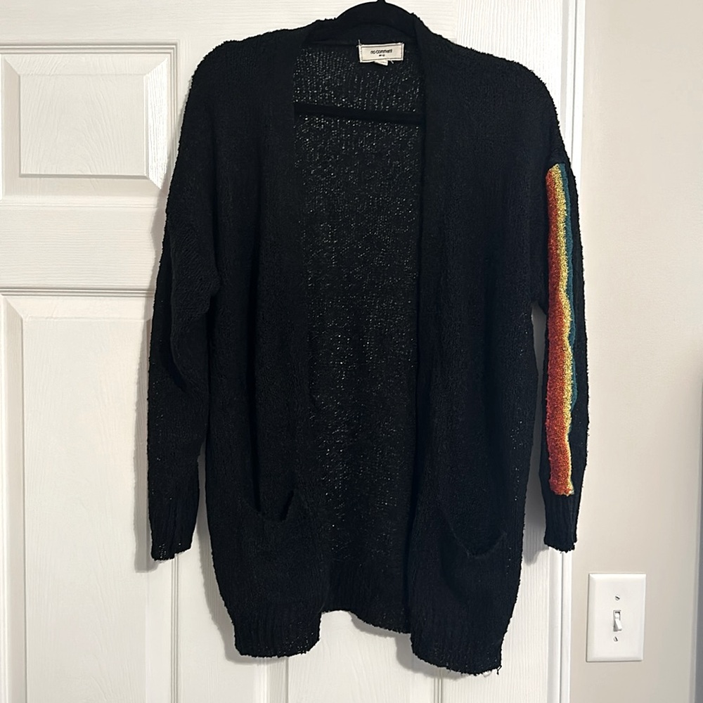 Black cardigan with a pop of color!